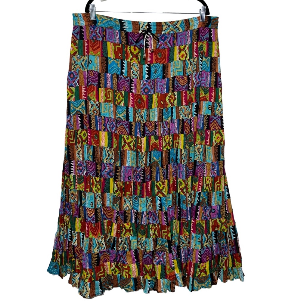 Silver Stream vintage boho gypsy multicolor patchwork cotton maxi skirt